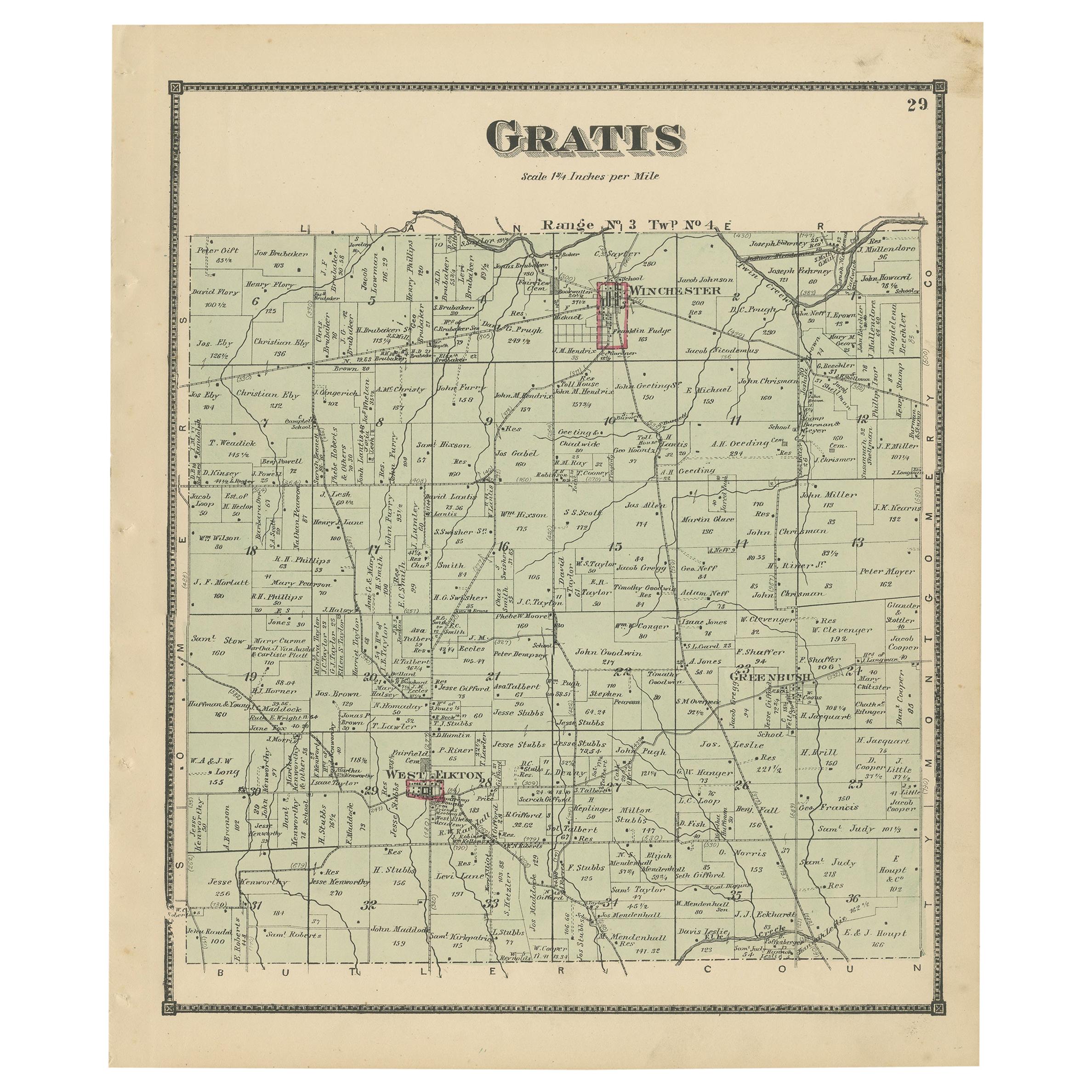 Antique Map of Gratis 'Ohio' by Titus '1871'