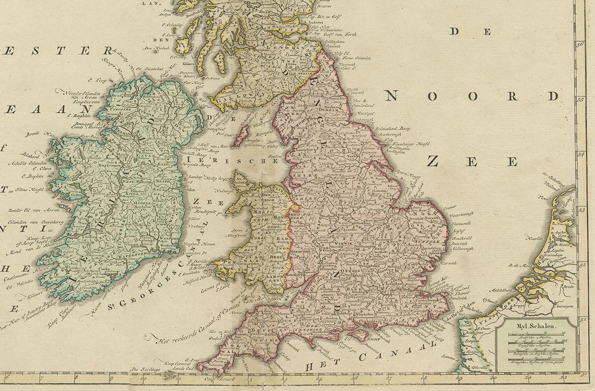 Dutch Antique Map of Great Britain and Ireland by Tirion, circa 1750