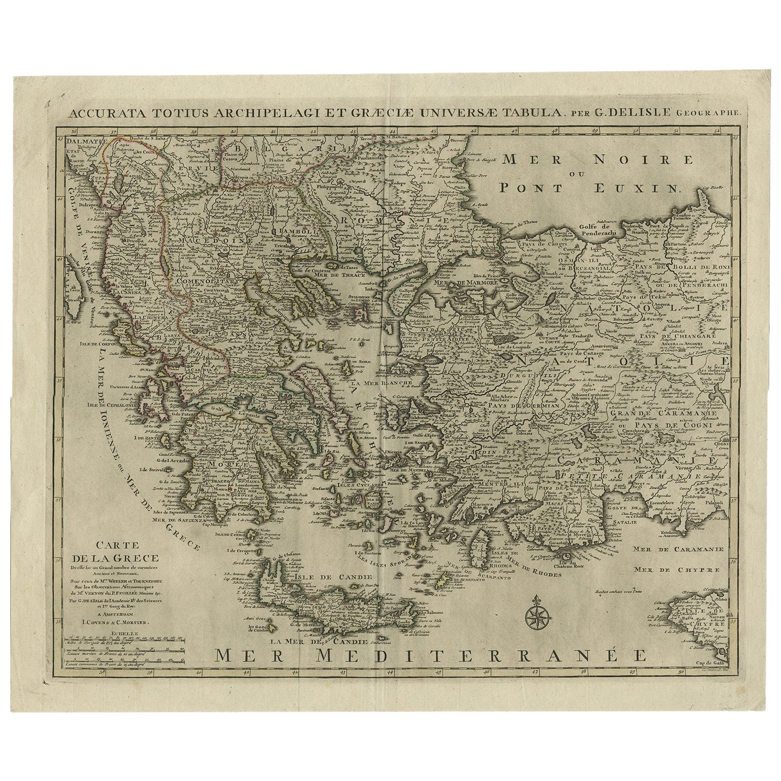 Mapa antiguo de Grecia, Albania, Macedonia y partes de Turquía y Chipre, c.1745