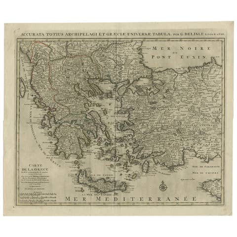 Antique Map of Greece, Albania, Macedonia and Parts of Turkey and Cyprus, c.1745