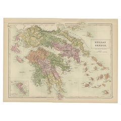 Carta geografica antica della Grecia e delle Isole Ionie di A & C. Black, 1870