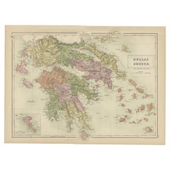 Antique Map of Greece and Ionian Islands by A & C. Black, 1870