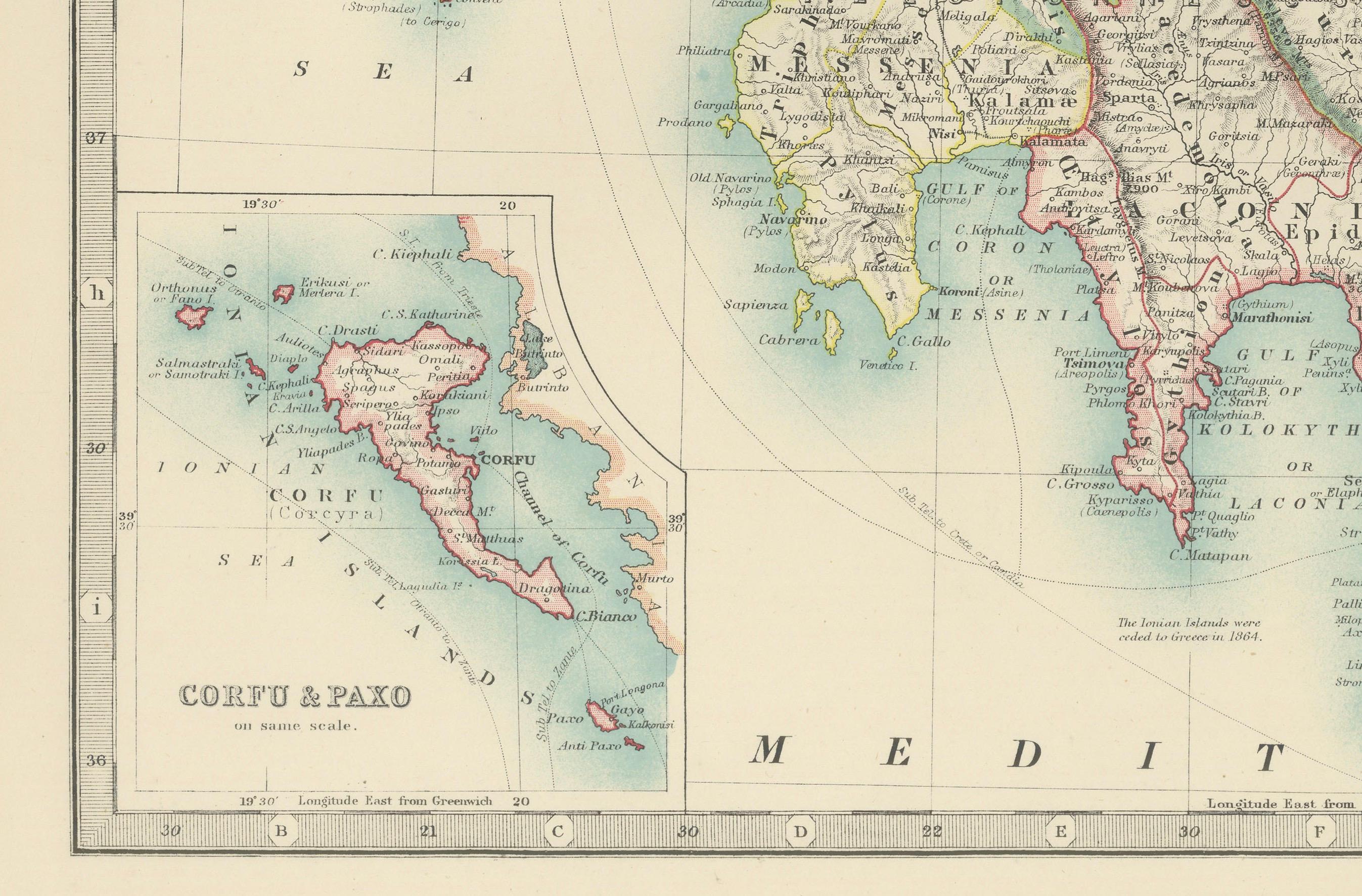Antike Karte von Griechenland und den Cyclades, 1903, mit vielen Details und Insetkarten im Angebot 1