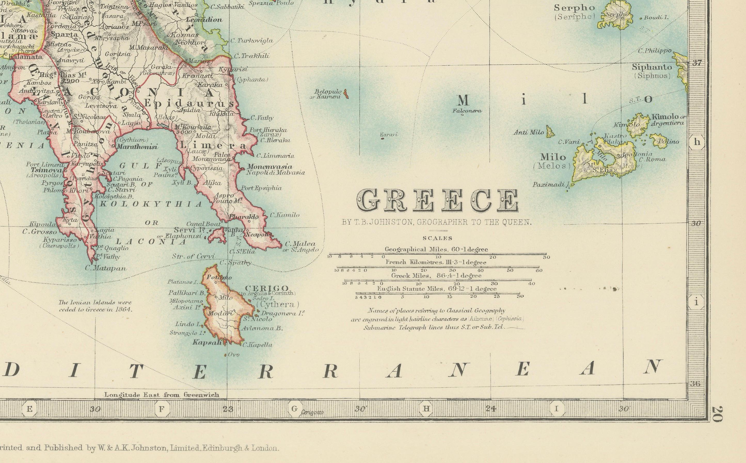 Antike Karte von Griechenland und den Cyclades, 1903, mit vielen Details und Insetkarten im Angebot 2