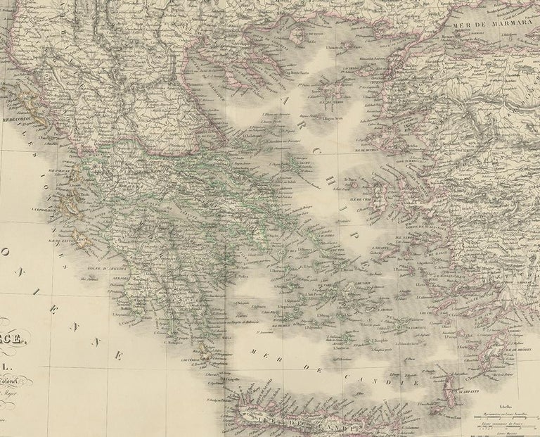 19th Century Antique Map of Greece and the Greek islands by Lapie, 1842 For Sale