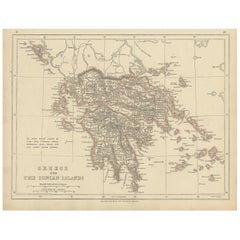 Antique Map of Greece and the Ionian Islands by Lowry, '1852'