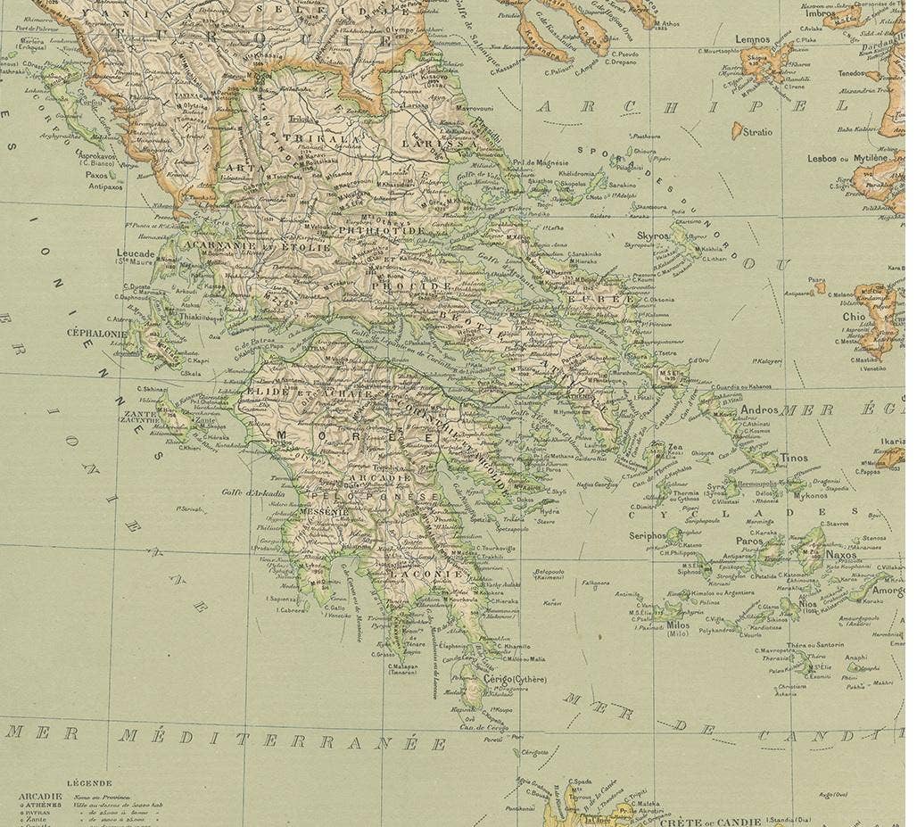 Antique Map of Greece and the Mediterranean by Hachette & Cie, '1896'
