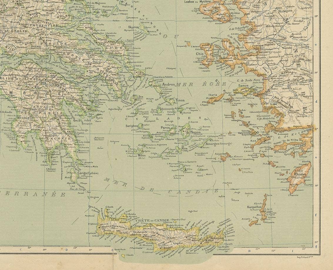 Antique Map of Greece and the Mediterranean by Hachette & Cie, '1896'