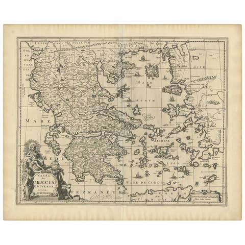Antique 1698 Map of Greece by Carolus Allard, Late 17th Century