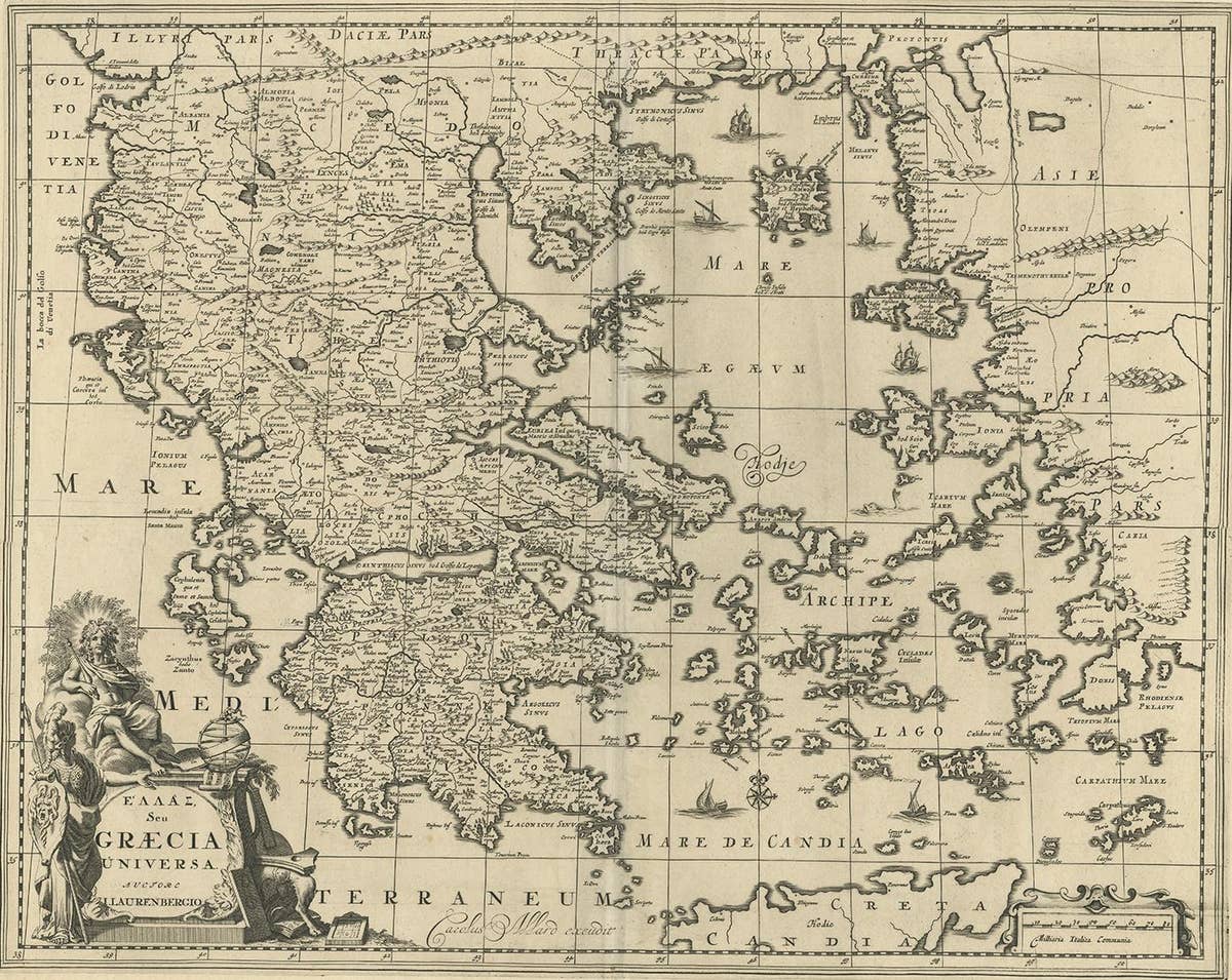 Antique 1698 Map of Greece by Carolus Allard, Late 17th Century