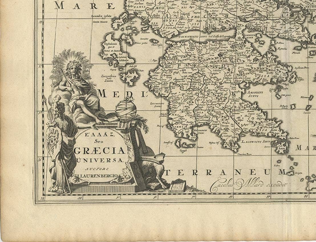 Antique 1698 Map of Greece by Carolus Allard, Late 17th Century