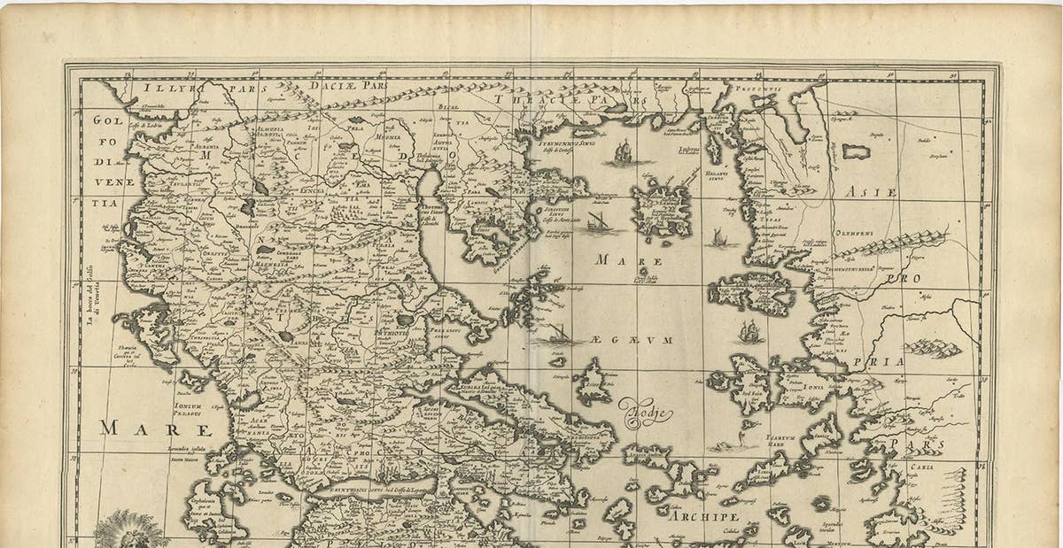 Antique 1698 Map of Greece by Carolus Allard, Late 17th Century