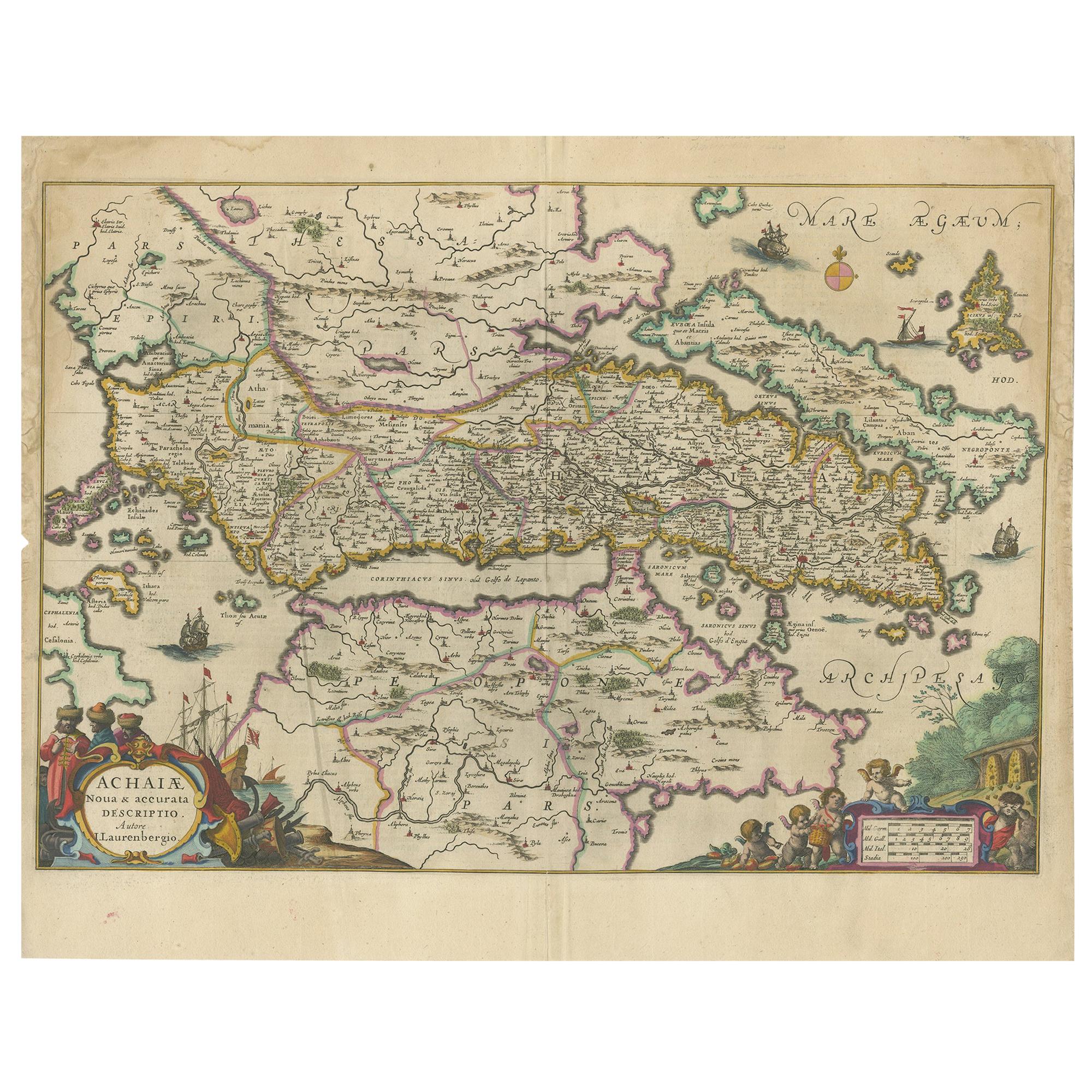 Antique Map of Greece by Janssonius 'circa 1662'