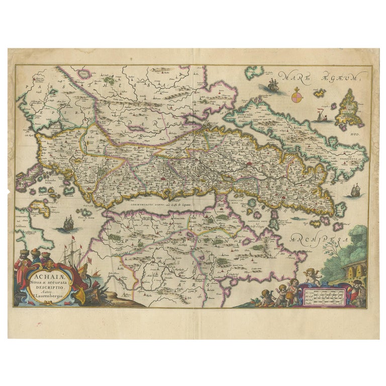 Antique Map of Greece by Janssonius 'circa 1662' For Sale