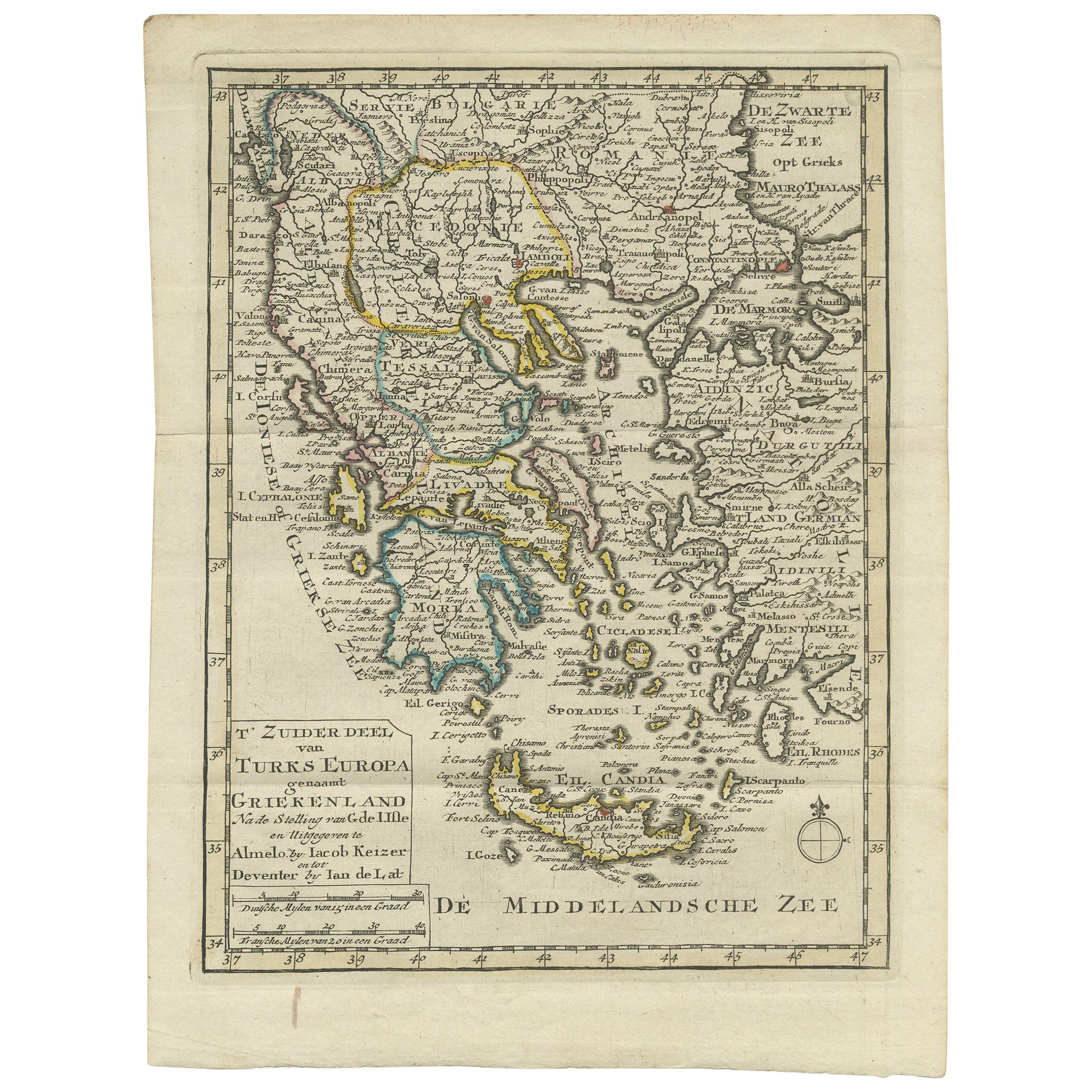 Antique Map of Greece by Keizer & de Lat, 1788