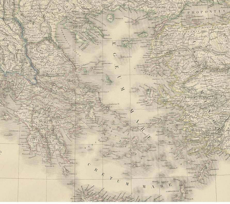 Antique 1842 Map of Greece by Pierre M. Lapie, Mid-19th Century