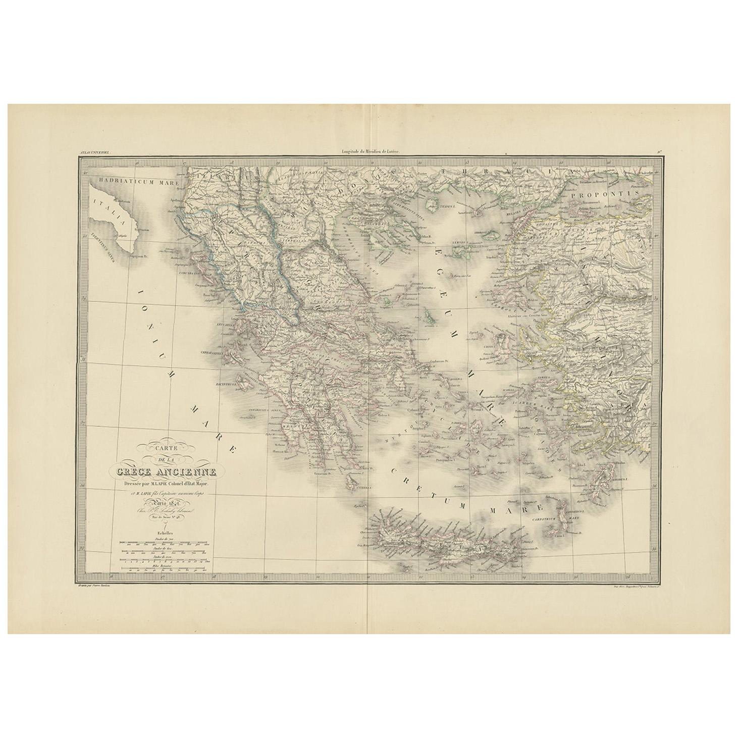 Antique Map of Greece by Lapie, 1842