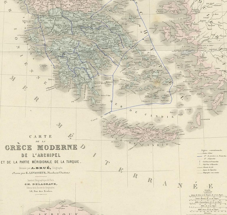 19th Century Antique Map of Greece by Levasseur, '1875' For Sale