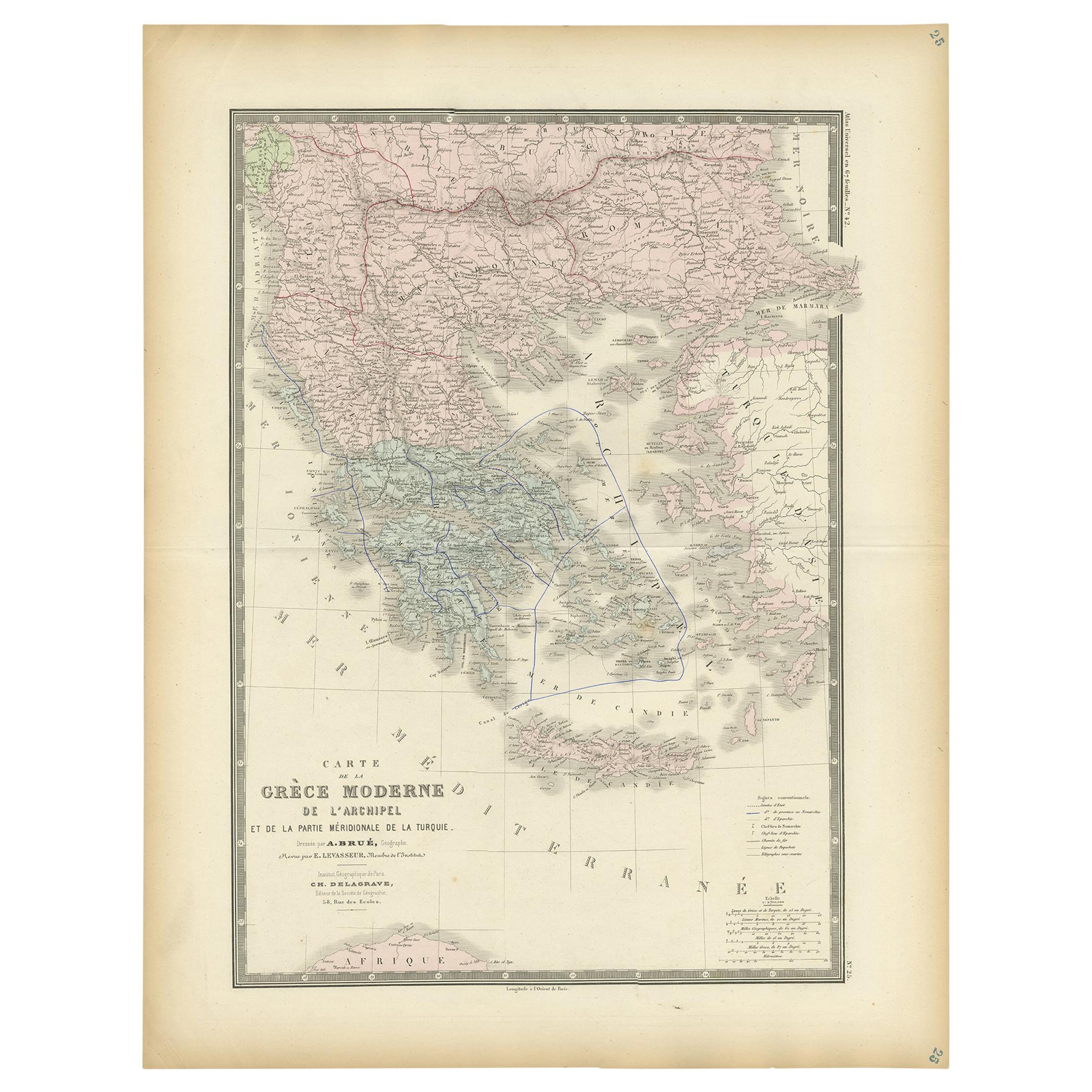 Antique Map of Greece by Levasseur, '1875'