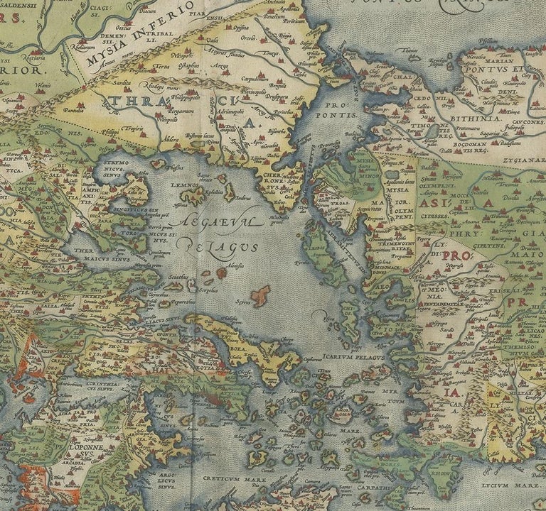 Antique Map of Greece by Ortelius, circa 1579 In Good Condition For Sale In Langweer, NL