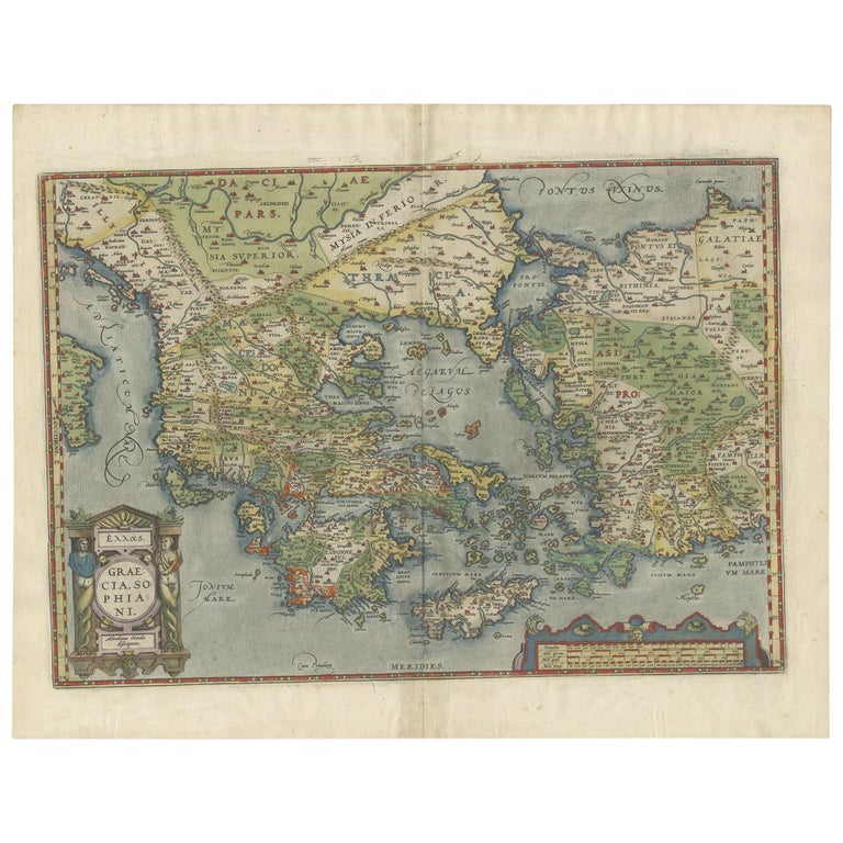 Antique Map of Greece by Ortelius, circa 1579 For Sale