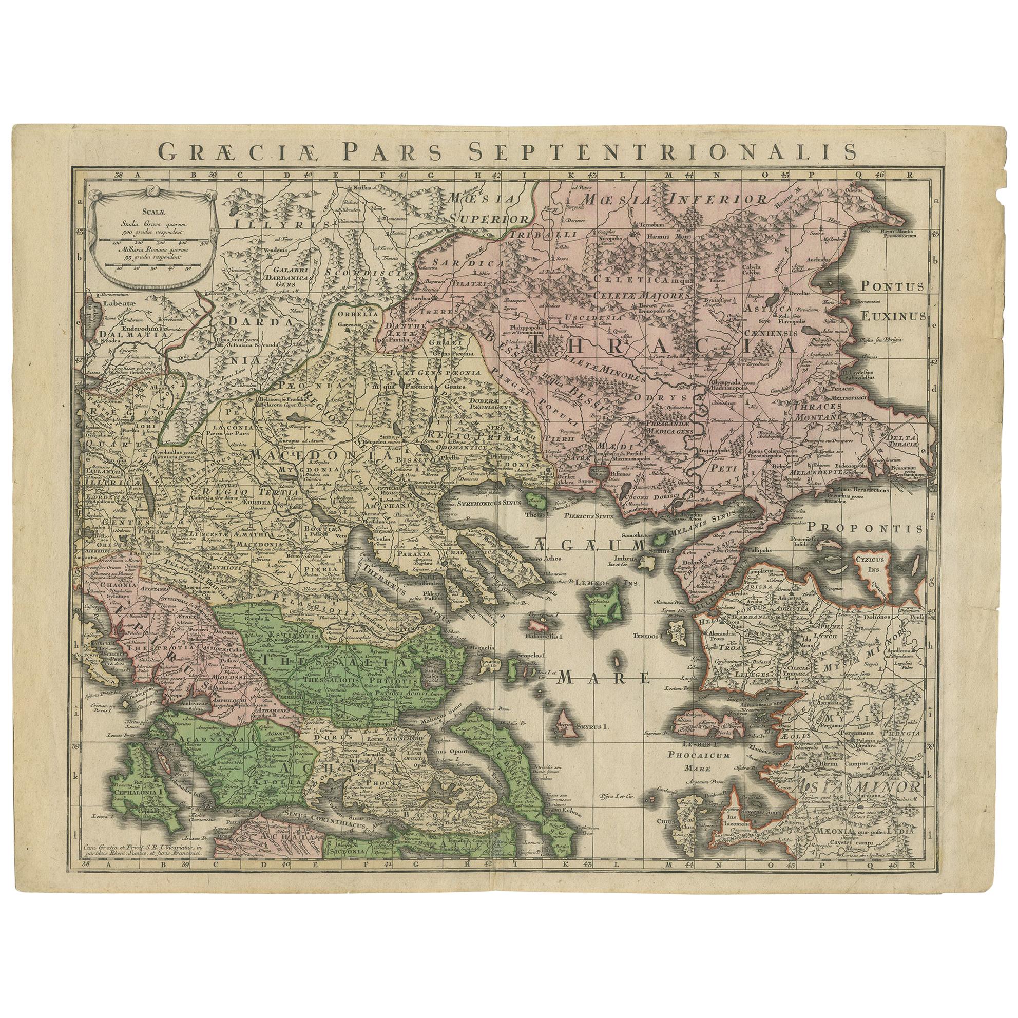 Carte ancienne de la Grèce par Seutter ou Lotter, vers 1740