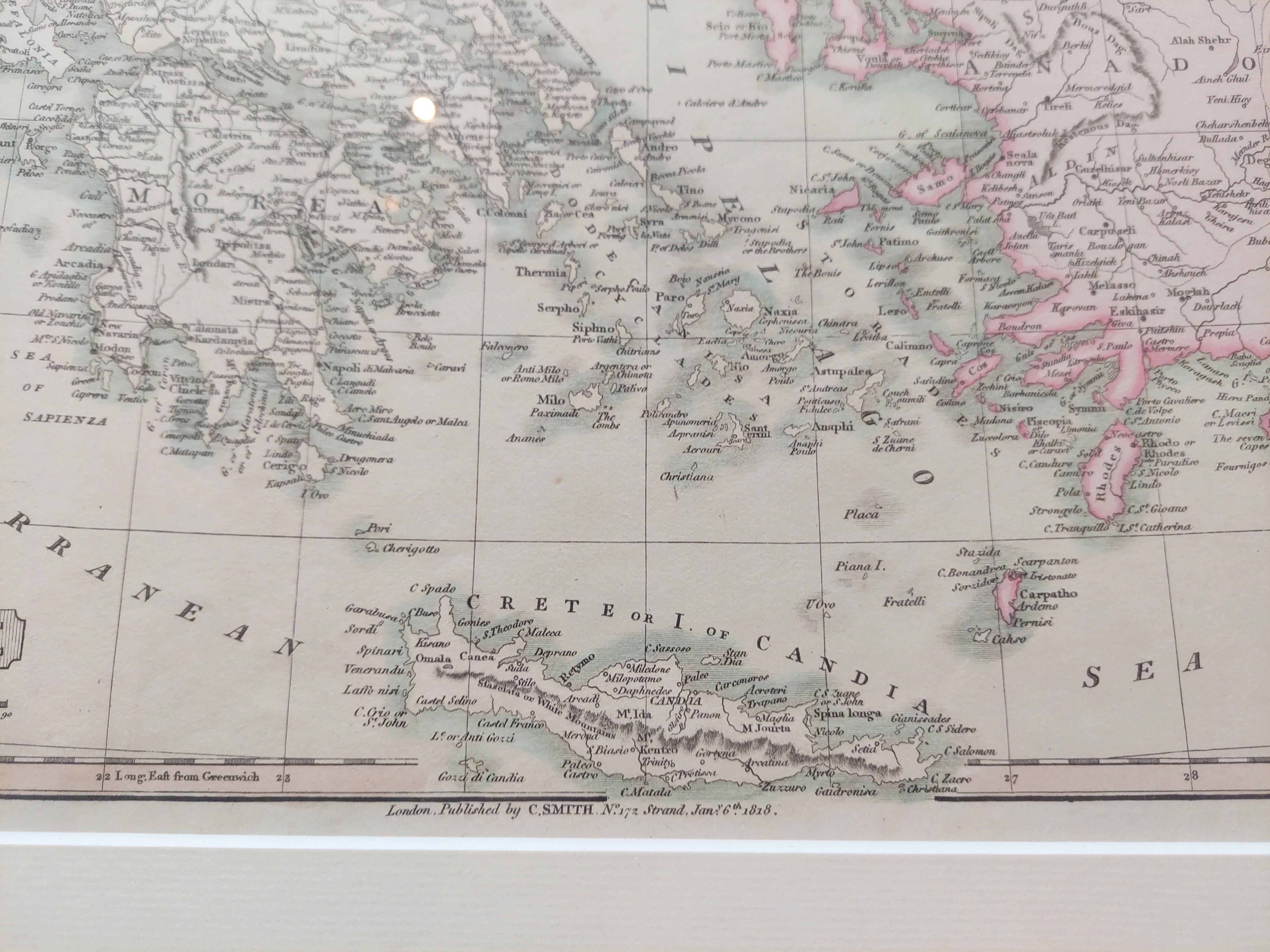 19th Century Original Antique Map  in Frame of Greece by Smith '1818' For Sale