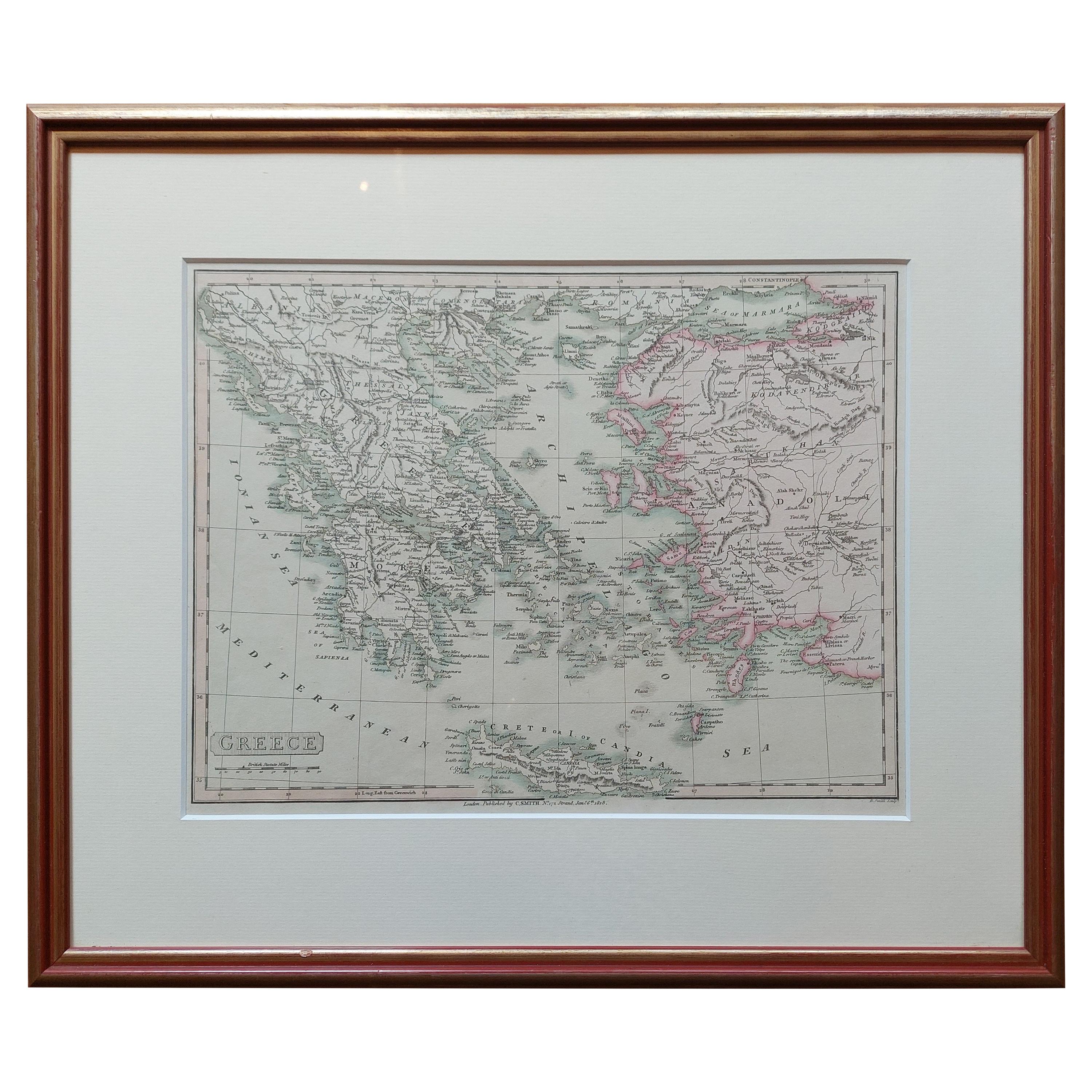 Antique Map of Greece by Smith '1818'