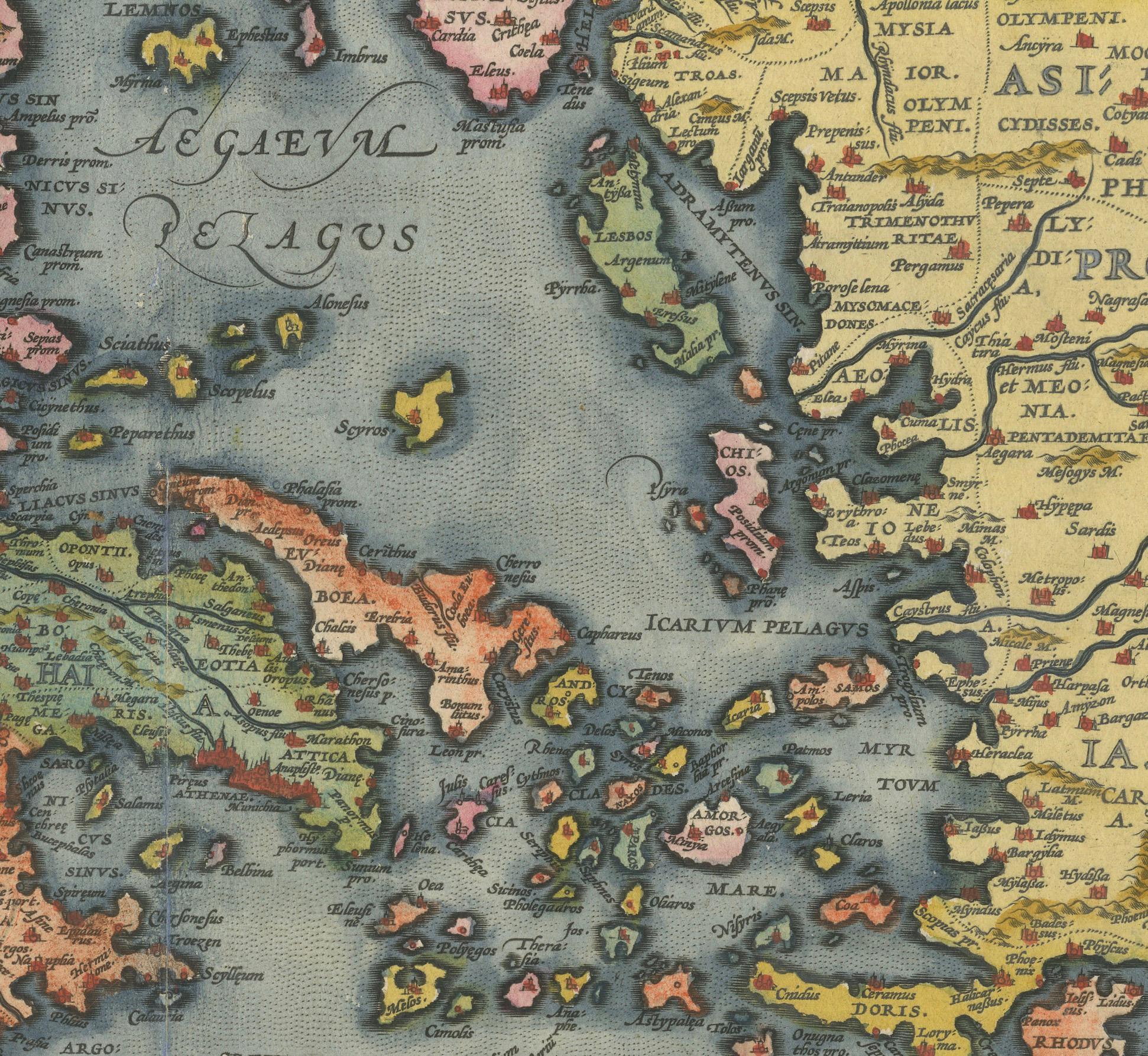 Carte ancienne de la Grèce du théâtre Orbis Terrarum d'Orlélius, 1595 en vente 1
