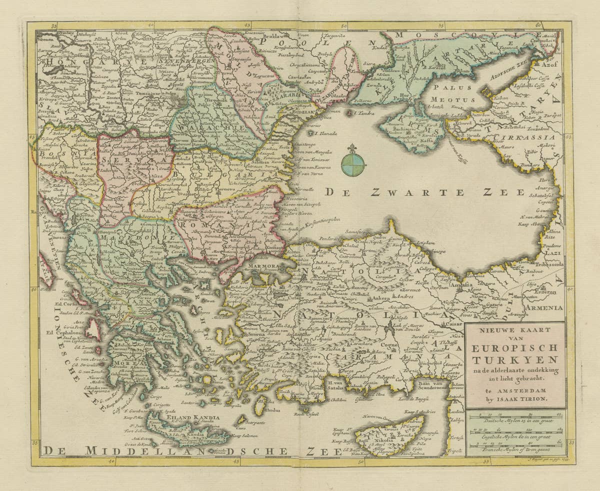 Antique Map of Greece, Turkey and surroundings with original coloring