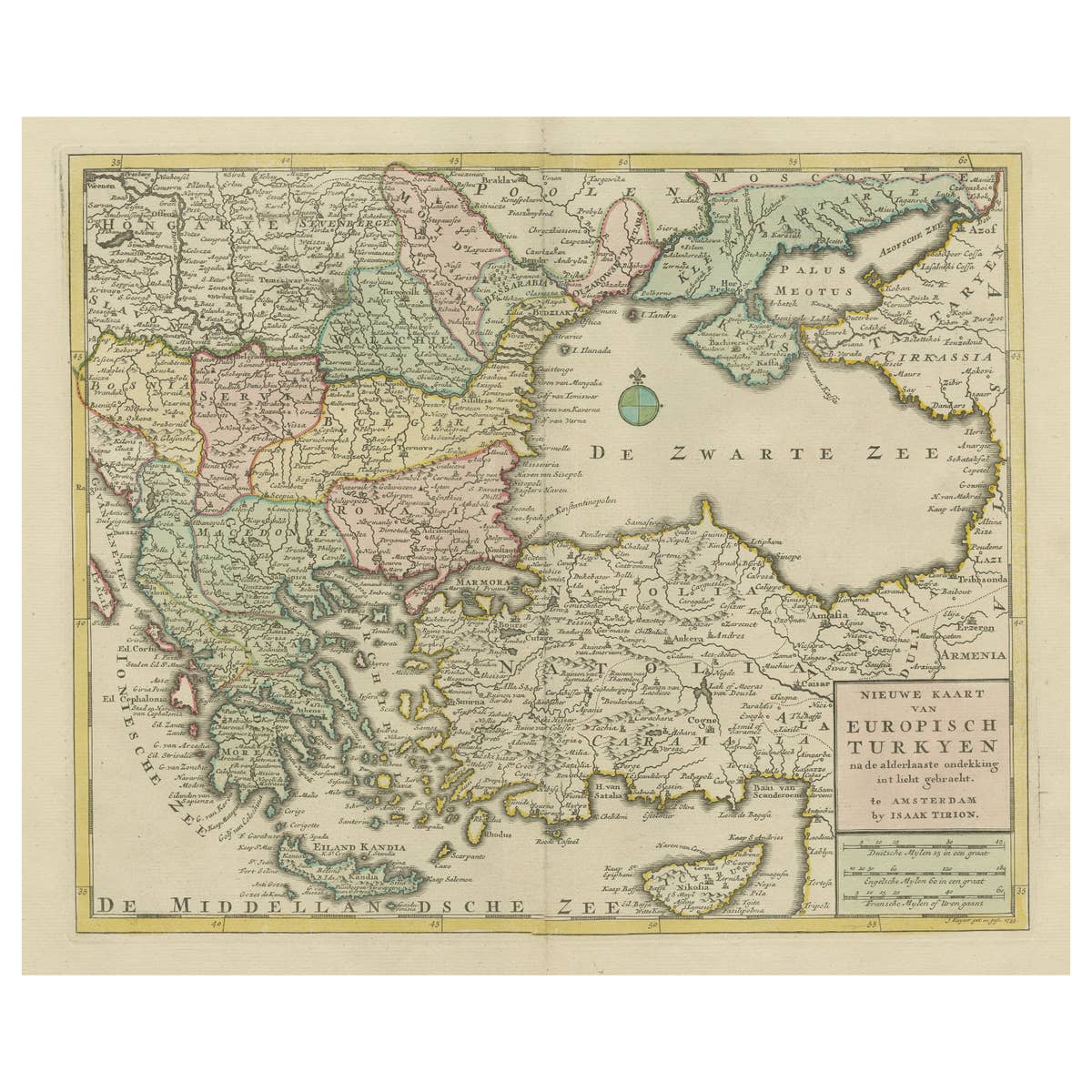 Antique Map of Greece, Turkey and surroundings with original coloring