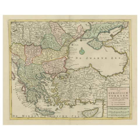 Antique Map of Greece, Turkey and surroundings with original coloring