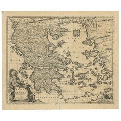 Antique Map of Greece with Crete, The Aegean Islands and Part of Turkey c.1680