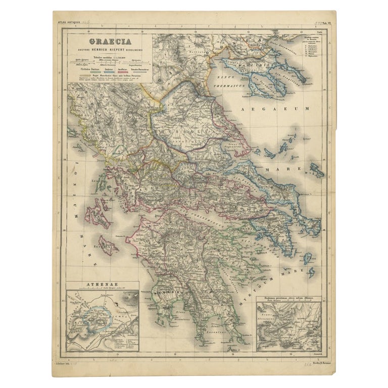 Antique Map of Greece with Two Small Inset Maps of Athens, c.1870