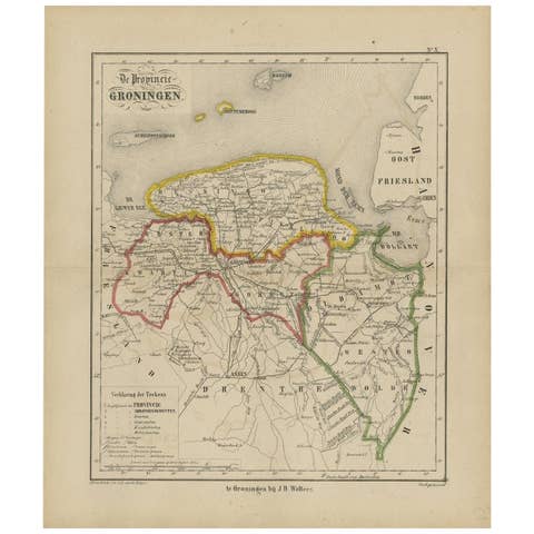 Antique Map of Groningen from a 19th Century Dutch Atlas, 1864