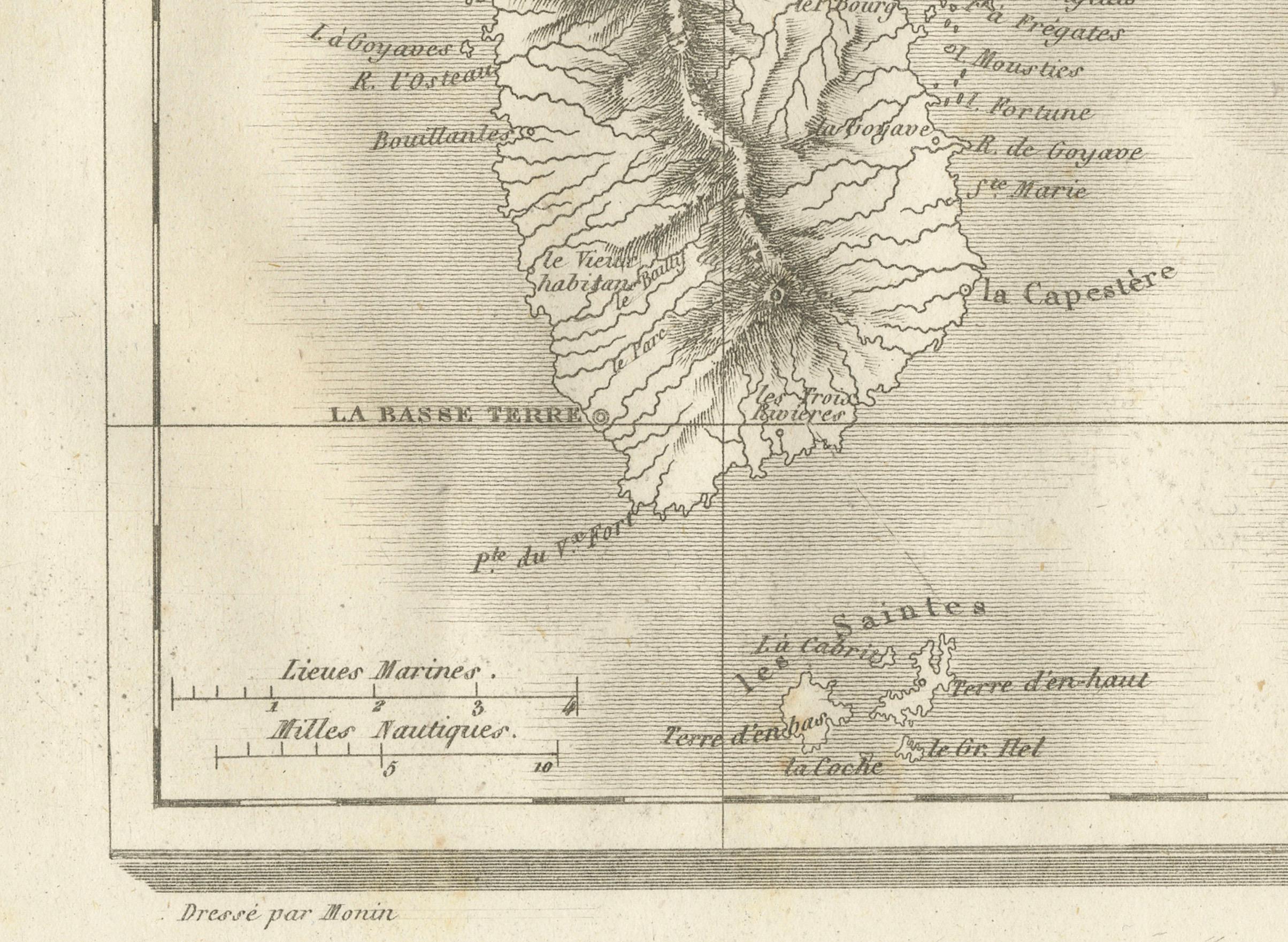 Milieu du XIXe siècle Carte ancienne de la Guadeloupe et de ses dépendances - France Pittoresque, c. C.C. en vente