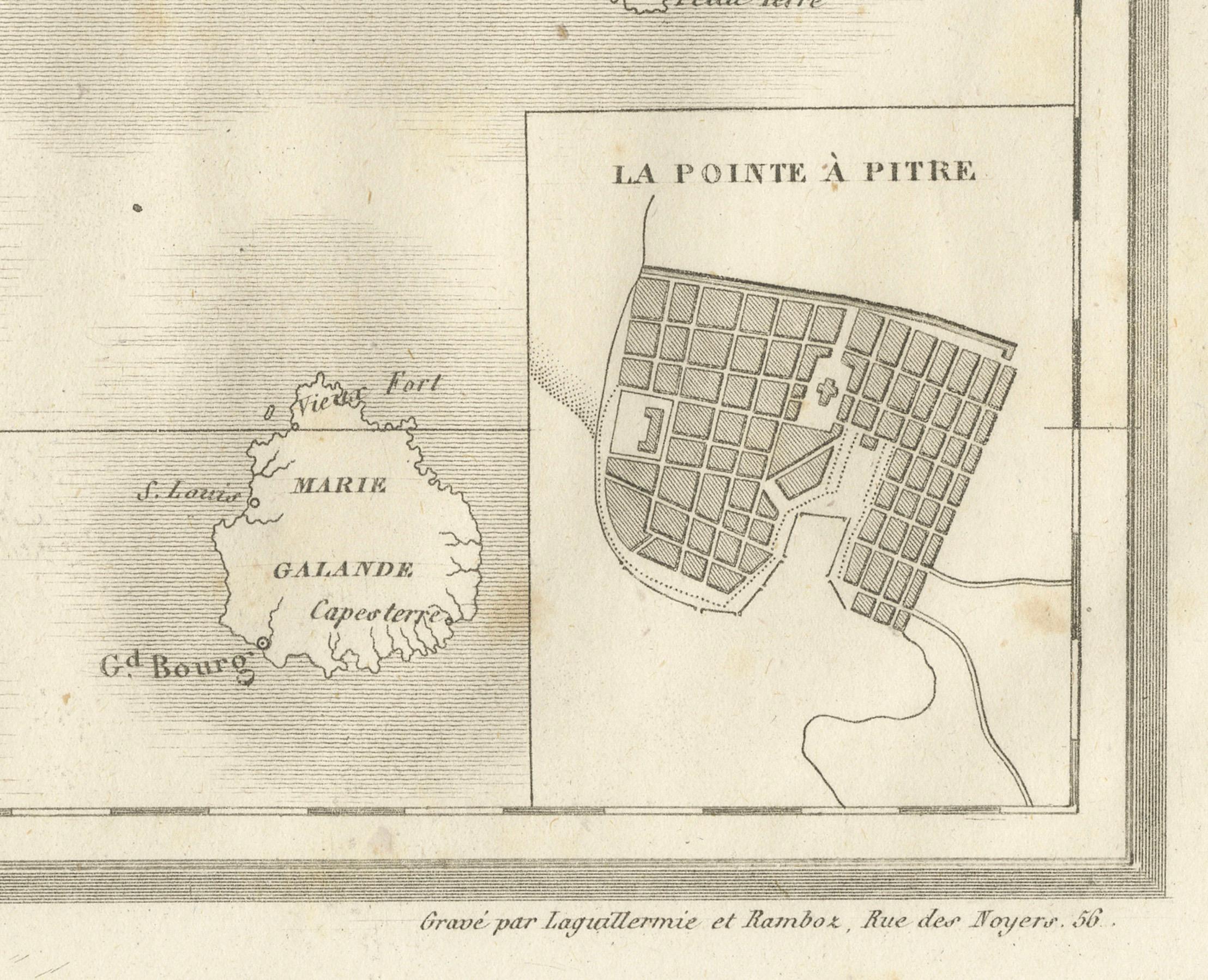 Papier Carte ancienne de la Guadeloupe et de ses dépendances - France Pittoresque, c. C.C. en vente