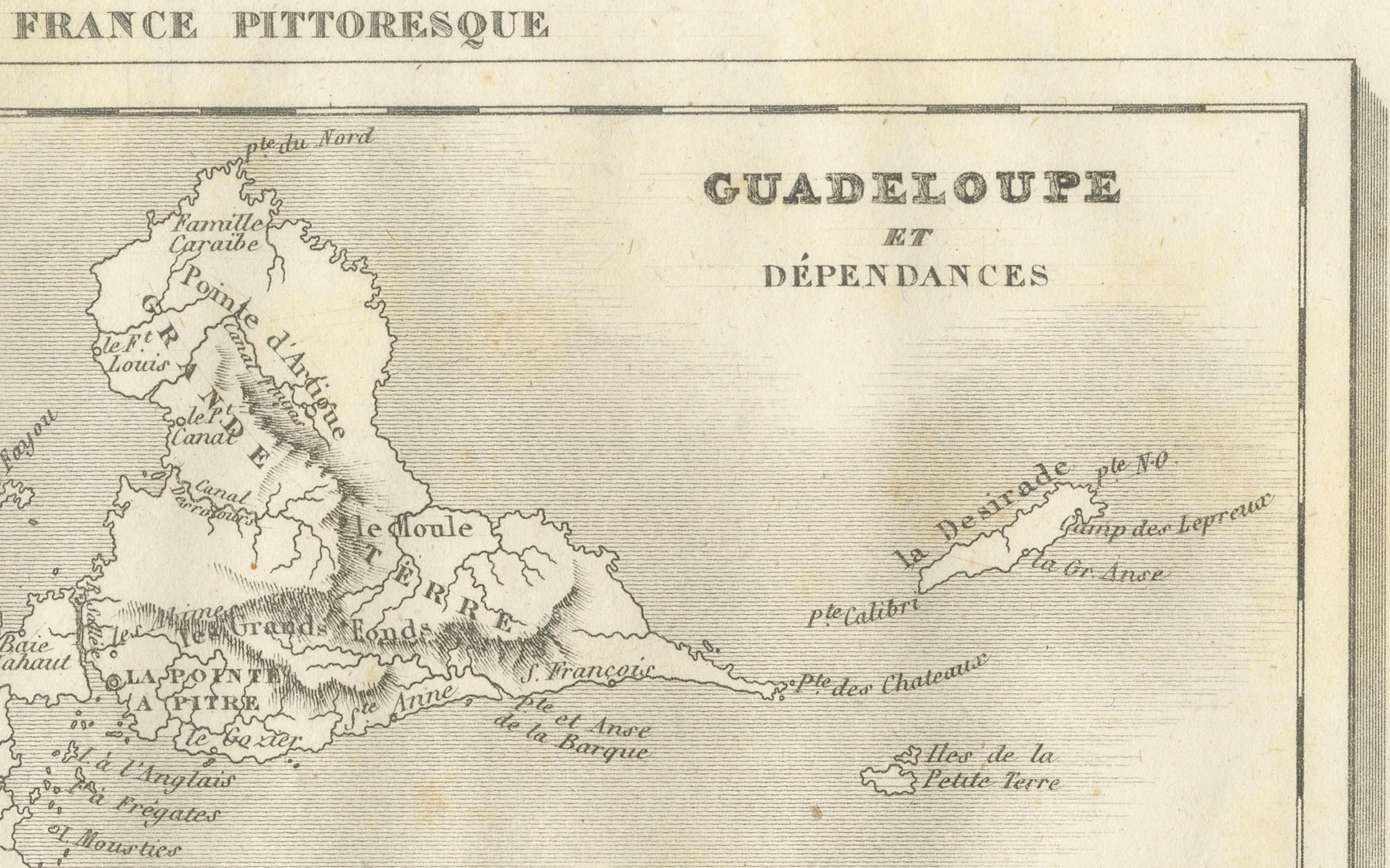 Carte ancienne de la Guadeloupe et de ses dépendances - France Pittoresque, c. C.C. en vente 1