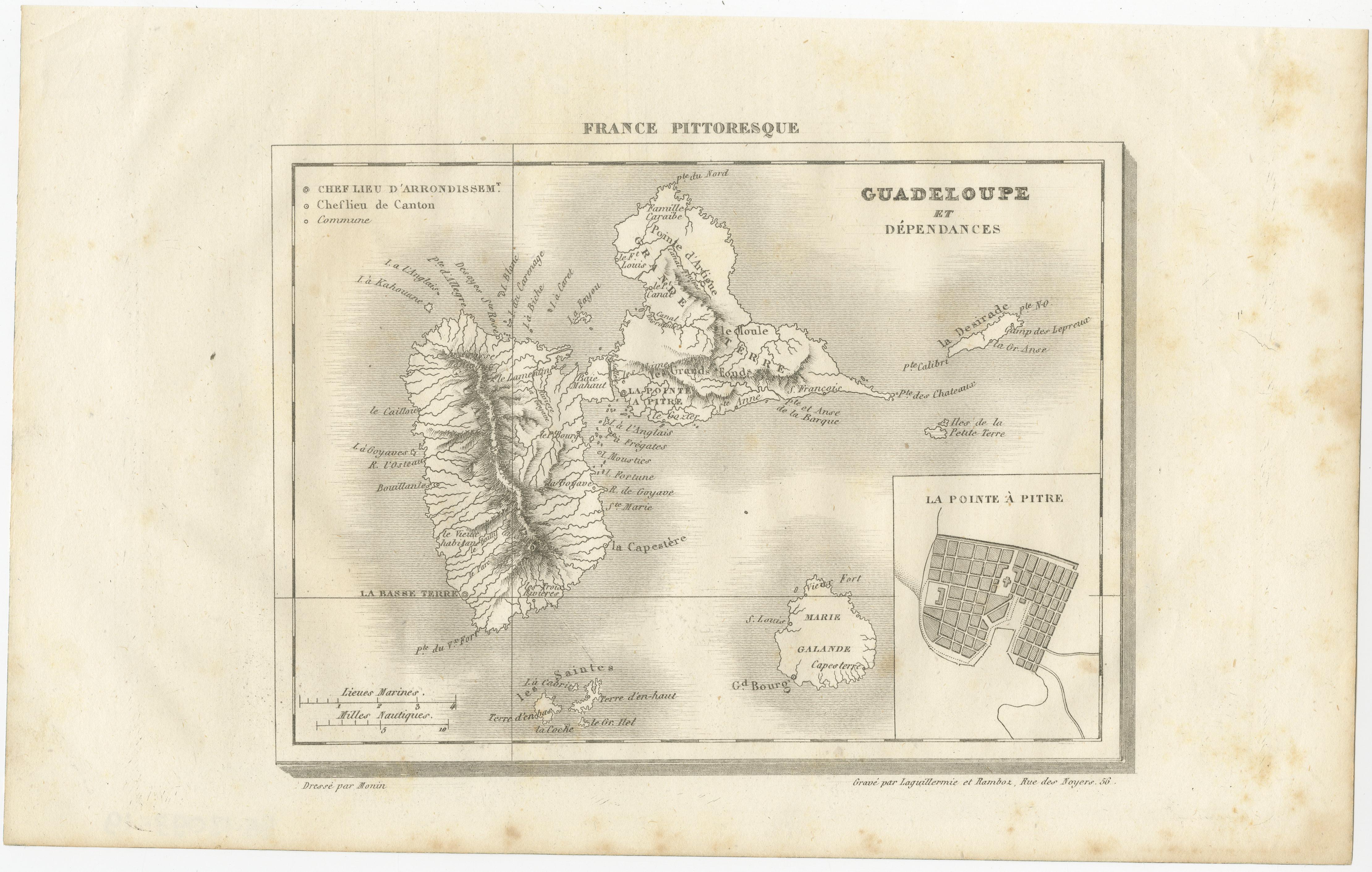 Carte ancienne de la Guadeloupe et de ses dépendances - France Pittoresque, c. C.C. en vente 2