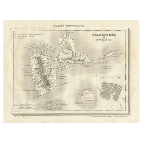Antique Map of Guadeloupe and Dependencies – France Pittoresque, c. 19th Century