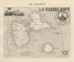 Antique Map of Guadeloupe, Marie-Galante and the Saintes, circa 1860