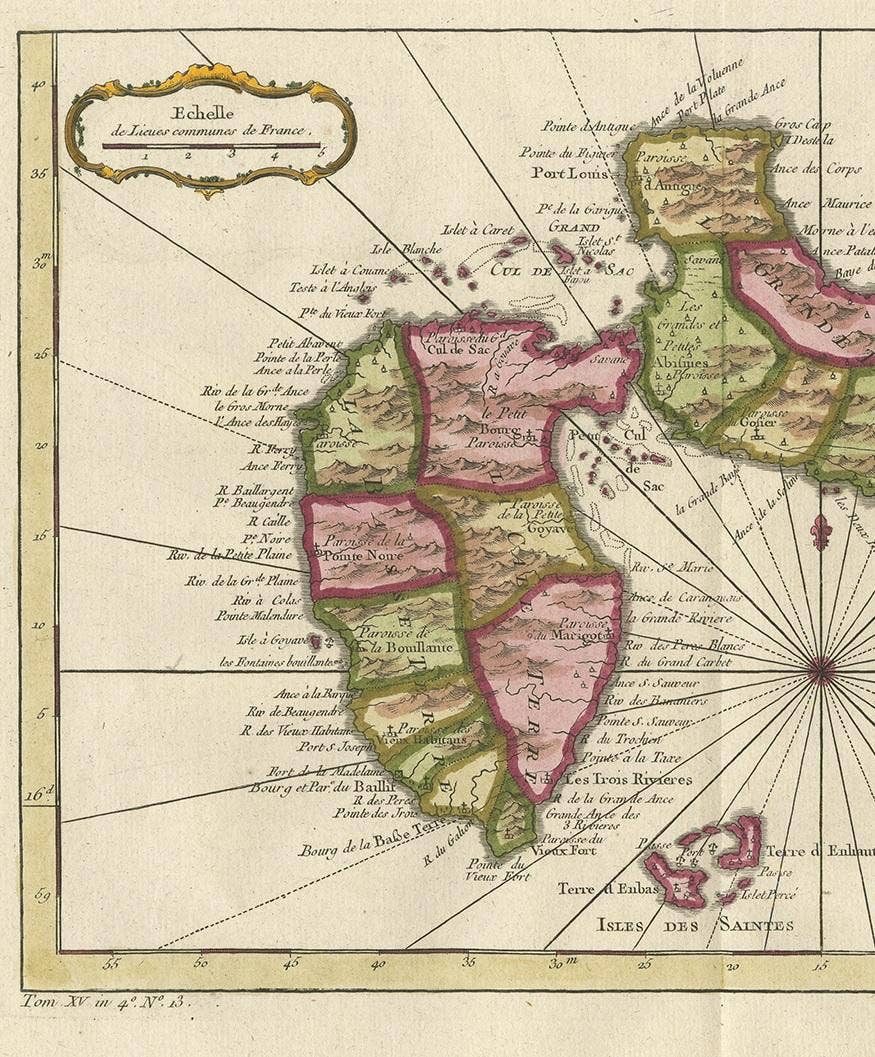 Antique Map of Guadelupe in the Caribbean, 1759