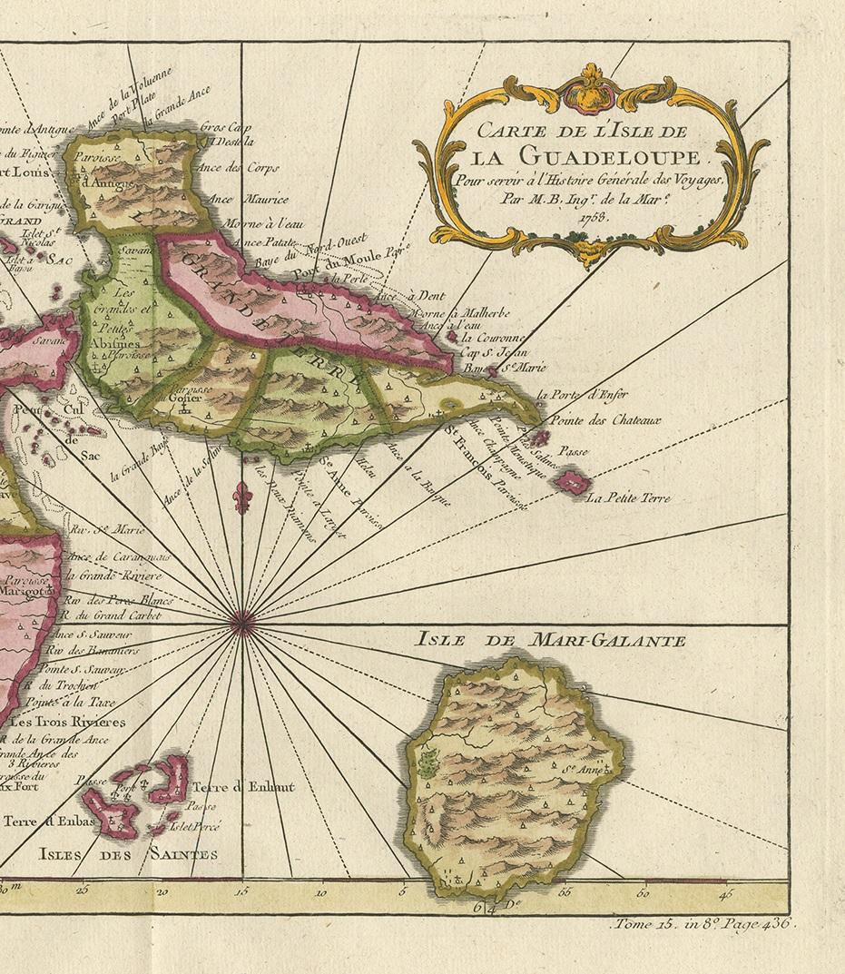 French Antique Map of Guadelupe in the Caribbean, 1759 For Sale