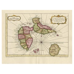 Carte ancienne de Guadelupe aux Caraïbes, 1759