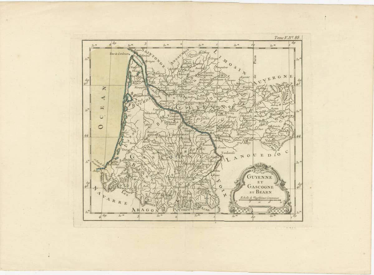 Antique Map of Guyenne, Gascony and Béarn, France