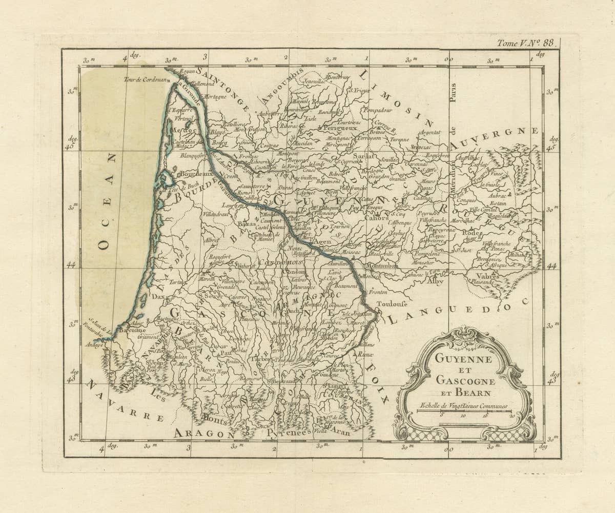 Antique Map of Guyenne, Gascony and Béarn, France