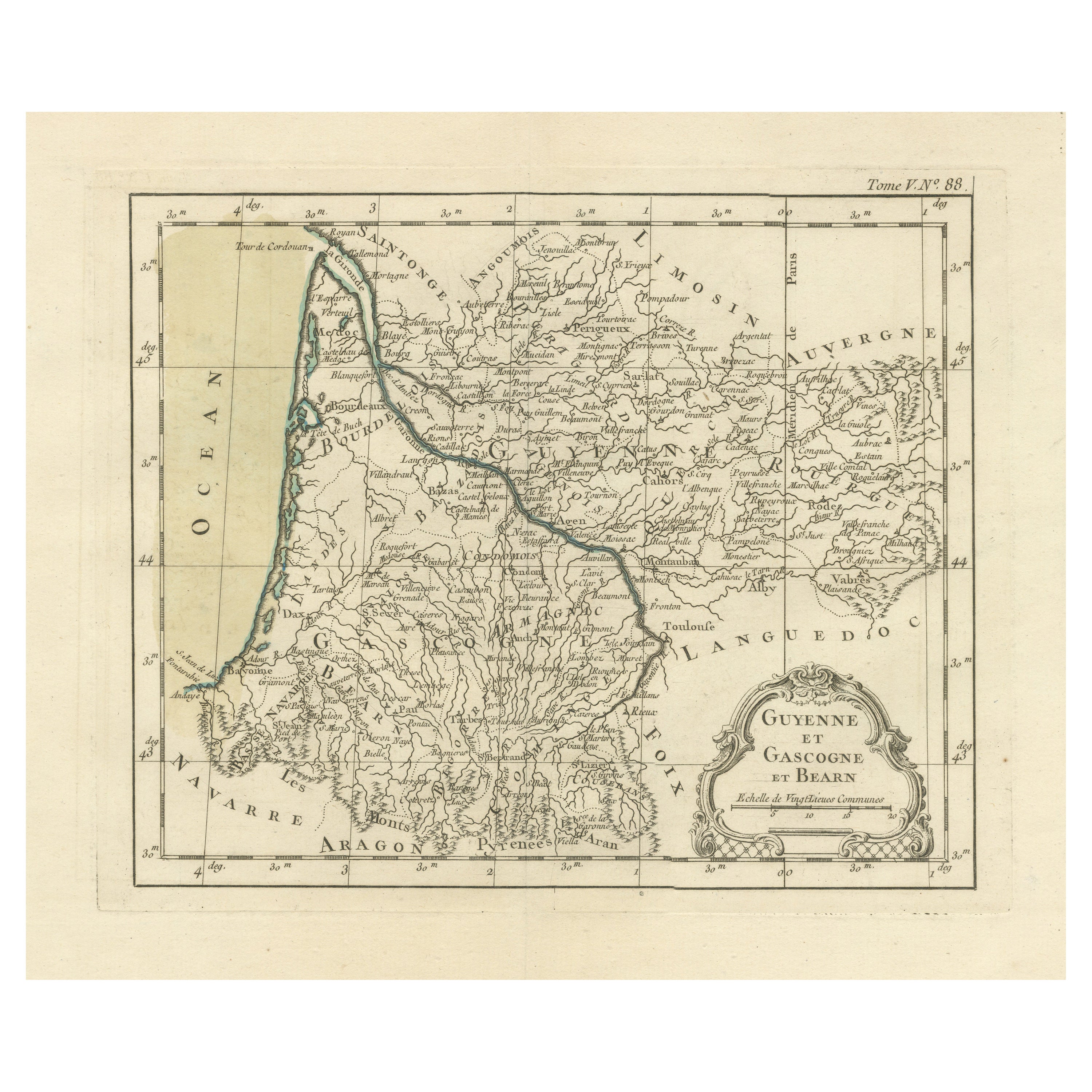 Carta geografica antica della Guyenne, della Guascogna e del Béarn, Francia