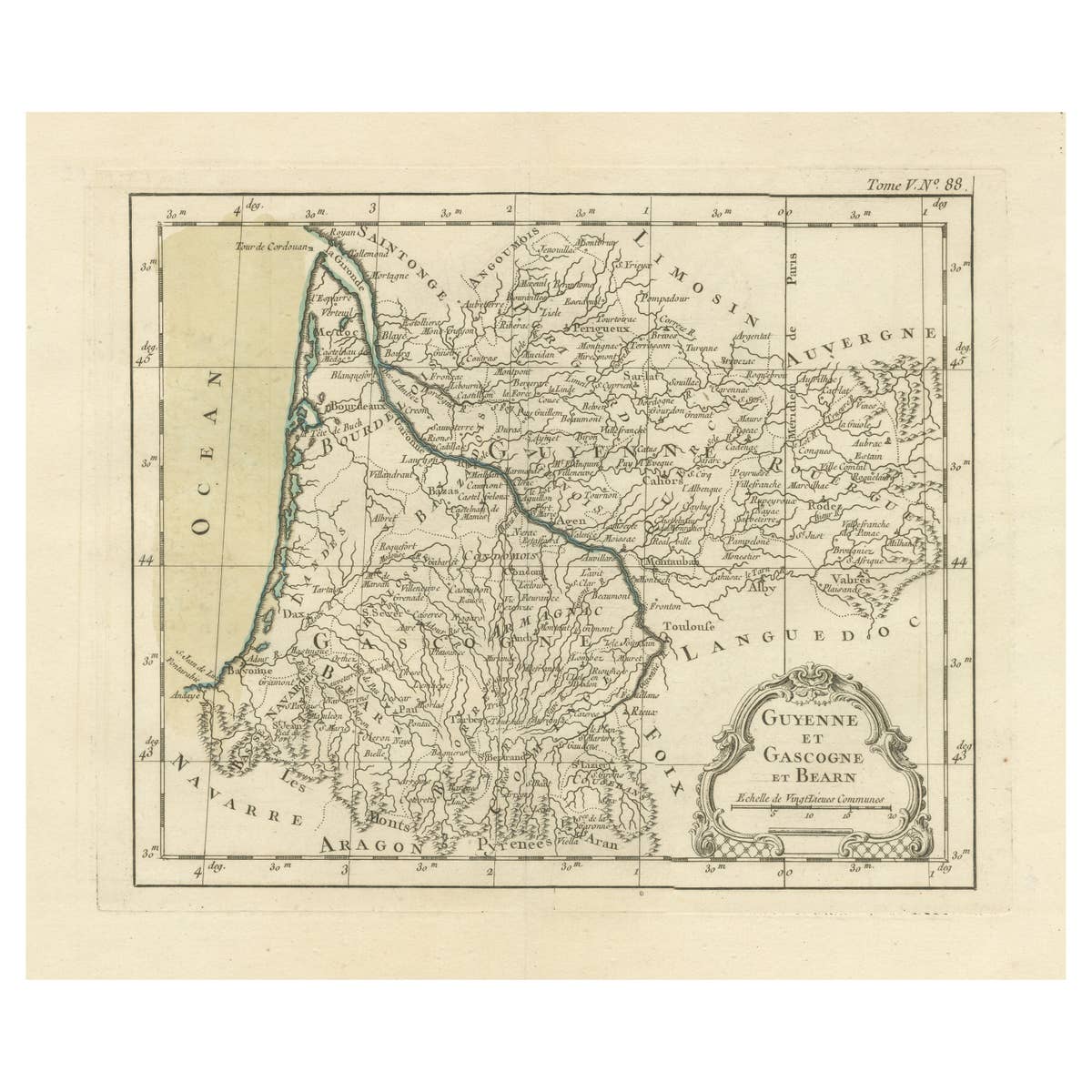 Antique Map of Guyenne, Gascony and Béarn, France