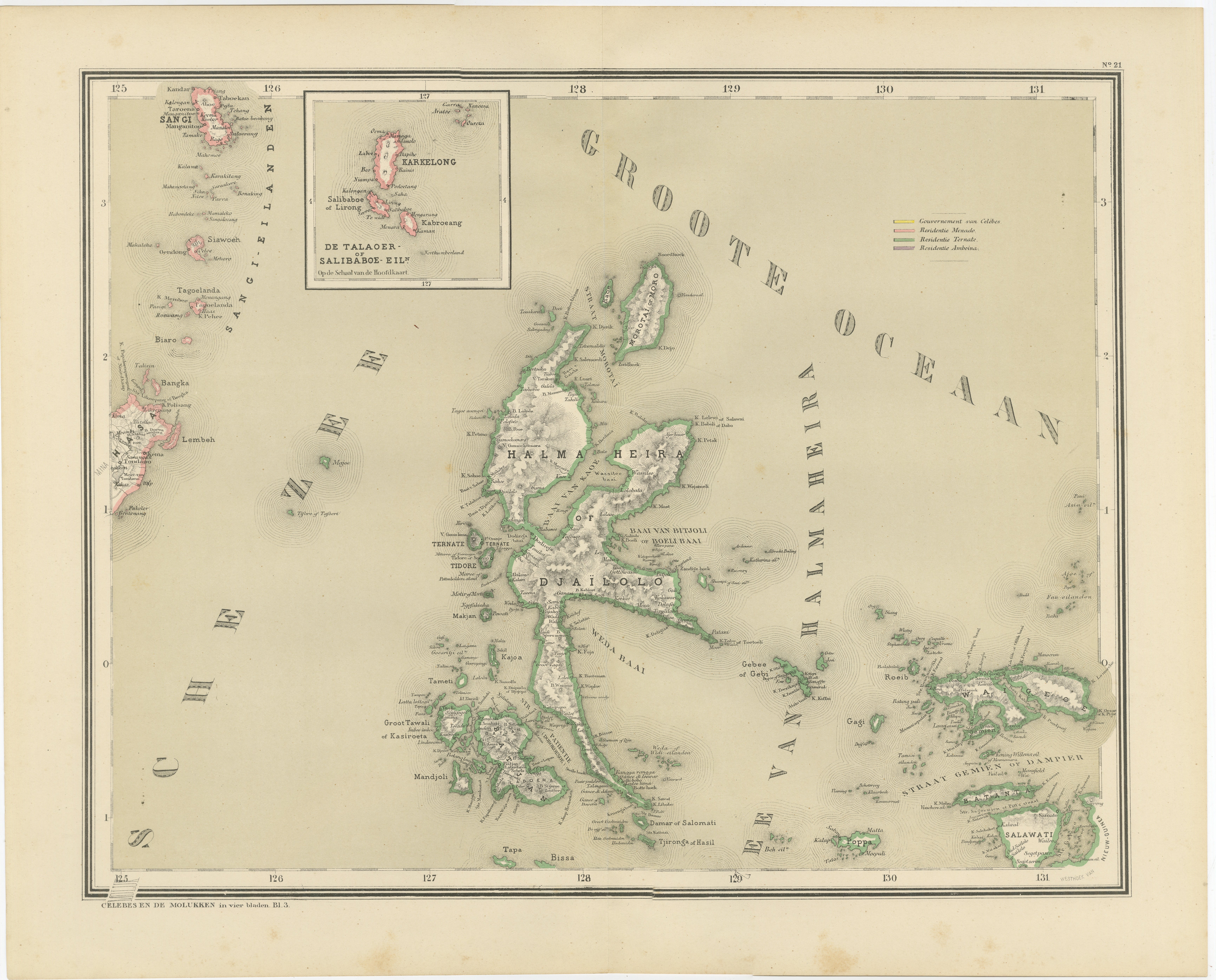 Mapa antiguo de Halmahera Ternate Tidore Molucas Dornseiffen 1884

Este mapa antiguo, finamente detallado, representa las islas Molucas septentrionales con Halmahera (Gilolo) en su centro, incluidas las legendarias islas de las especias de Ternate,
