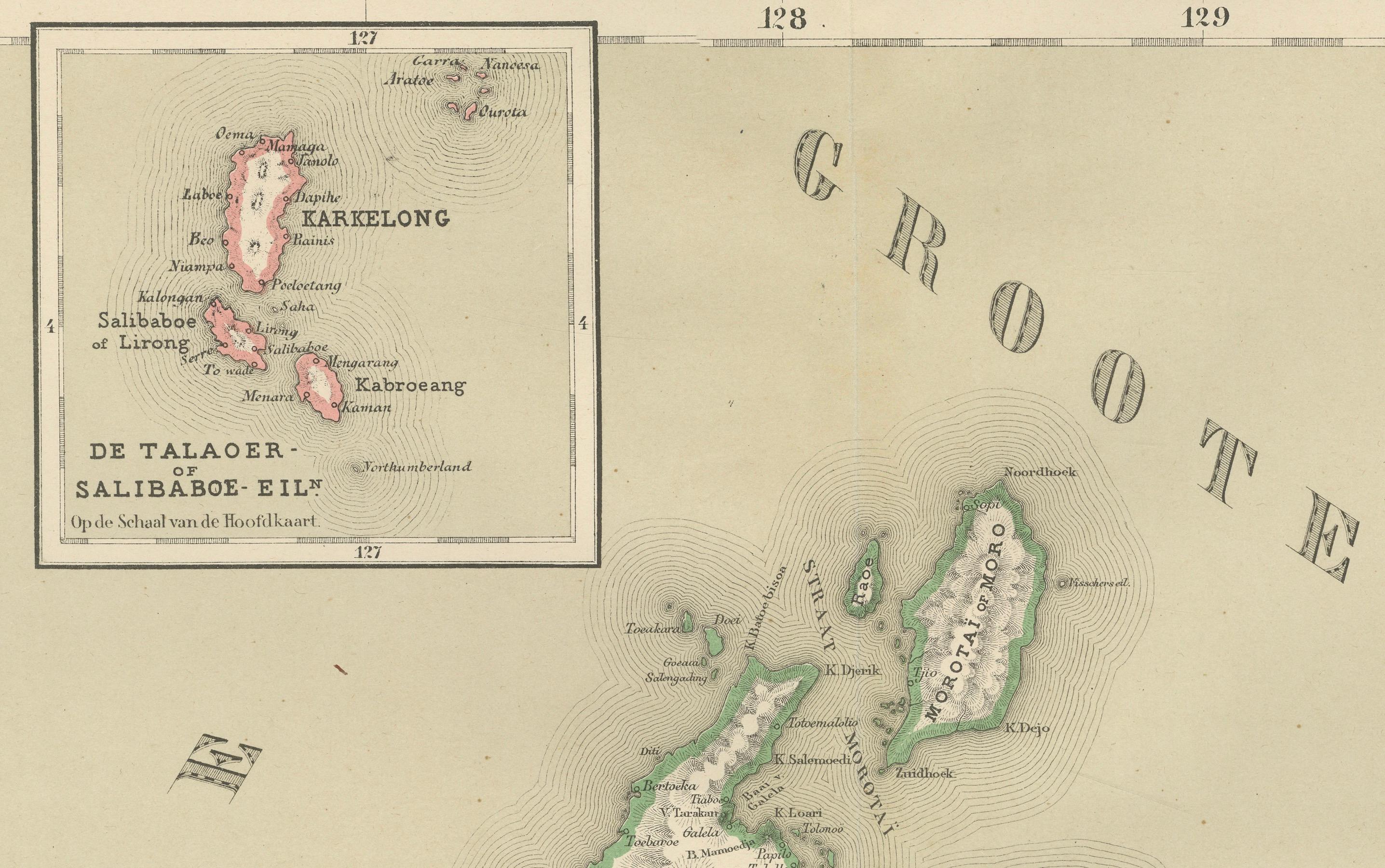 Mapa antiguo de Halmahera, Ternate, Tidore,  Molucas de Dornseiffen - 1884 Fines del siglo XIX en venta